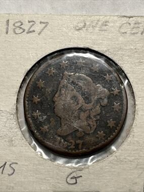 1827 Coronet Large Cent - Dark Brown - Fine Condition Probably A. G-45